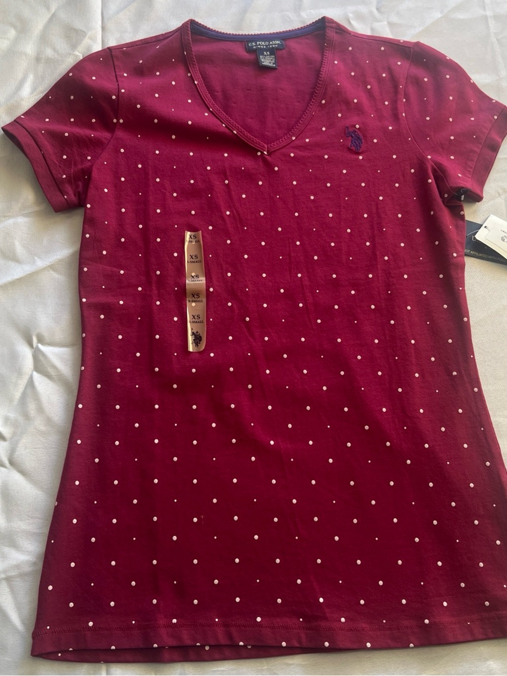 U.S. Polo Assn. Women's Burgundy V-Neck Polka Dot Tee